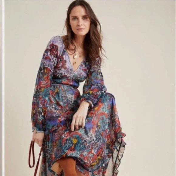 Maeve Annabella Floral Boho Maxi Dress Anthropology Size 2P - Picture 1 of 10
